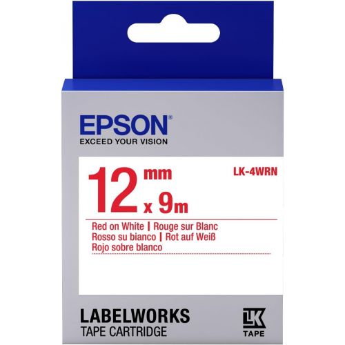 엡손 Epson LabelWorks Standard LK (Replaces LC) Tape Cartridge ~1/2 Red on White (LK-4WRN) - for use with LabelWorks LW-300, LW-400, LW-600P and LW-700 Label Printers
