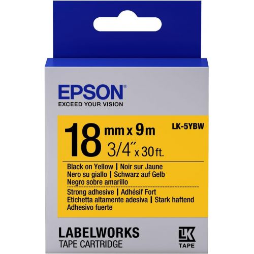 엡손 Epson LabelWorks Strong Adhesive LK (Replaces LC) Tape Cartridge ~3/4 Black on Yellow (LK-5YBW) - for use with LabelWorks LW-400, LW-600P and LW-700 Label Printers