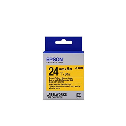 엡손 Epson LabelWorks Strong Adhesive LK (Replaces LC) Tape Cartridge 1 Black on Yellow (LK-6YBW) - for use with LabelWork LW-600P and LW-700 Label Printers