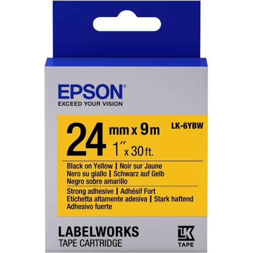 엡손 Epson LabelWorks Strong Adhesive LK (Replaces LC) Tape Cartridge 1 Black on Yellow (LK-6YBW) - for use with LabelWork LW-600P and LW-700 Label Printers