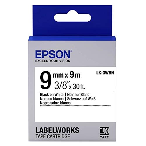 엡손 Epson LabelWorks Standard LK (Replaces LC) Tape Cartridge ~3/8 Black on White (LK-3WBN) - for use with LabelWorks LW-300, LW-400, LW-600P and LW-700 Label Printers