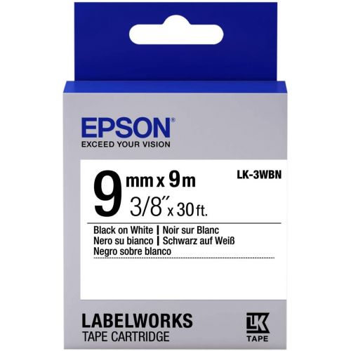 엡손 Epson LabelWorks Standard LK (Replaces LC) Tape Cartridge ~3/8 Black on White (LK-3WBN) - for use with LabelWorks LW-300, LW-400, LW-600P and LW-700 Label Printers