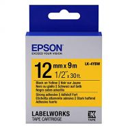 Epson LabelWorks Strong Adhesive LK (Replaces LC) Tape Cartridge ~1/2 Black on Yellow (LK-4YBW) - for use with LabelWorks LW-300, LW-400, LW-600P and LW-700 Label Printers
