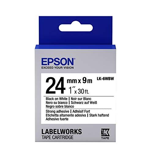 엡손 Epson LabelWorks Strong Adhesive LK (Replaces LC) Tape Cartridge ~1 Black on White (LK-6WBW) - for use with LabelWork LW-600P and LW-700 Label Printers