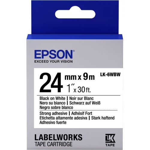 엡손 Epson LabelWorks Strong Adhesive LK (Replaces LC) Tape Cartridge ~1 Black on White (LK-6WBW) - for use with LabelWork LW-600P and LW-700 Label Printers