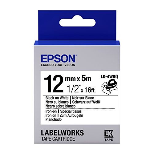 엡손 Epson LabelWorks Iron-on LK (Replaces LC) Tape Cartridge ~1/2 Black on White (LK-4WBQ) - for use with LabelWorks LW-300, LW-400, LW-600P and LW-700 Label Printers