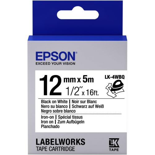 엡손 Epson LabelWorks Iron-on LK (Replaces LC) Tape Cartridge ~1/2 Black on White (LK-4WBQ) - for use with LabelWorks LW-300, LW-400, LW-600P and LW-700 Label Printers