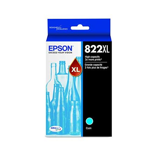 엡손 Epson T822 DURABrite Ultra Ink High Capacity Cyan Cartridge (T822XL220-S) for Select Epson Workforce Pro Printers
