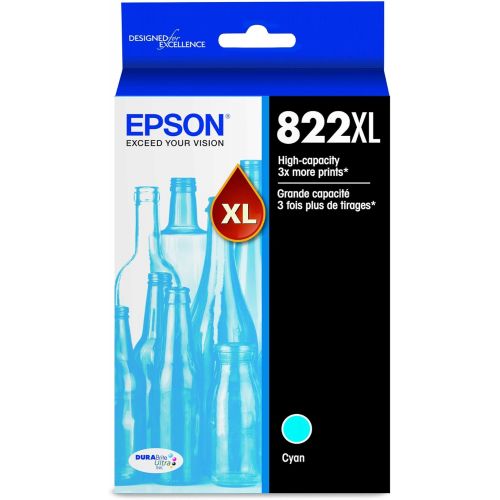 엡손 Epson T822 DURABrite Ultra Ink High Capacity Cyan Cartridge (T822XL220-S) for Select Epson Workforce Pro Printers