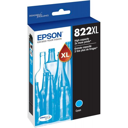 엡손 Epson T822 DURABrite Ultra Ink High Capacity Cyan Cartridge (T822XL220-S) for Select Epson Workforce Pro Printers