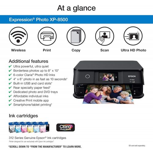 엡손 Epson Expression Photo XP-8500 Wireless Color Photo Printer with Scanner and Copier, Amazon Dash Replenishment Ready