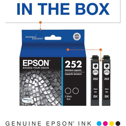엡손 Epson T252 DURABrite Ultra Ink Standard Capacity Black Dual Cartridge Pack (T252120-D2) for select Epson WorkForce Printers