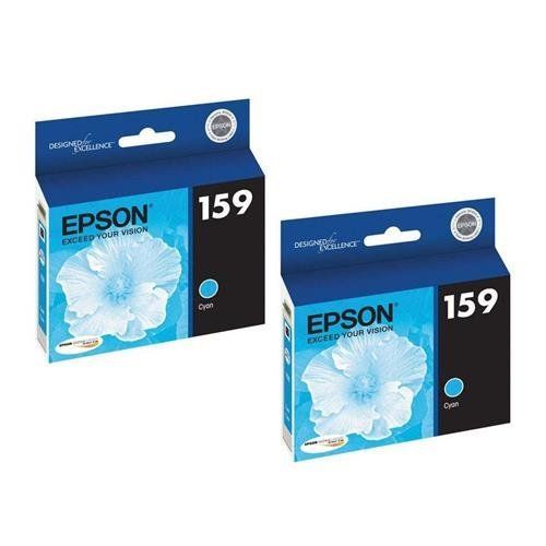 엡손 Epson 2X T159220 159 UltraChrome Hi-Gloss 2 Photo Ink Cartridge for Stylus Photo R2000 Ink Jet Printer, Cyan