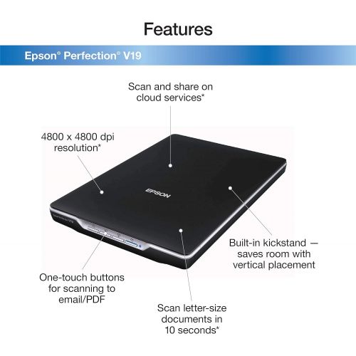 엡손 Epson Perfection V19 Color Photo & Document Scanner with scan-to-cloud & 4800 dpi optical resolution , Black