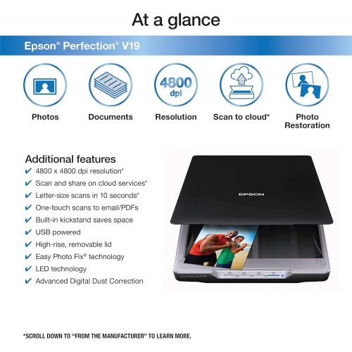 엡손 Epson Perfection V19 Color Photo & Document Scanner with scan-to-cloud & 4800 dpi optical resolution , Black