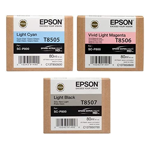 엡손 Epson Stylus SURECOLOR P800 SD Yield Ink (80 ml) Cartridge Set (Light Cyan Vivid Light Magenta Light Black)