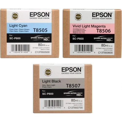 엡손 Epson Stylus SURECOLOR P800 SD Yield Ink (80 ml) Cartridge Set (Light Cyan Vivid Light Magenta Light Black)