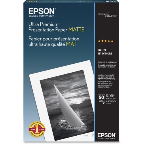 엡손 Epson Ultra Premium Matte Presentation Paper, 13 x 19, White, 50/Pack