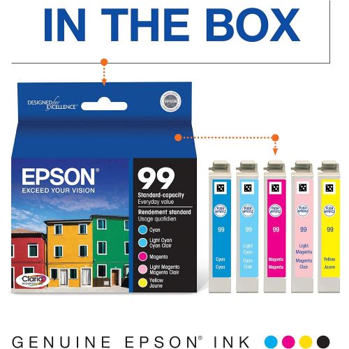 엡손 Epson T099 Claria Hi-Definition Ink Standard Capacity 5 Color Cartridge Combo Pack (T099920-S) for select Epson Artisan Printers