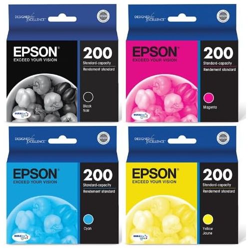 엡손 Genuine Epson 200 DURABrite Ultra Color (Black/Cyan/Magenta/Yellow) Ink 4-Pack (Includes 1 Each of T200120, T200220, T200320, T200420)