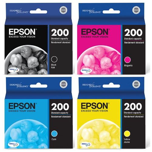 엡손 Genuine Epson 200 DURABrite Ultra Color (Black/Cyan/Magenta/Yellow) Ink 4-Pack (Includes 1 Each of T200120, T200220, T200320, T200420)