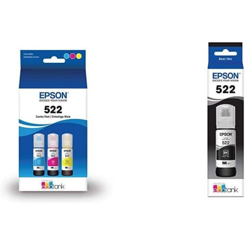 엡손 Epson T522520 EcoTank Ink Bottle - Color Multi Pack (for use with EcoTank ET-2720, ET-4700) & T522120 EcoTank Ink Bottle - Black (for use with EcoTank ET-2720, ET-4700), Standard C