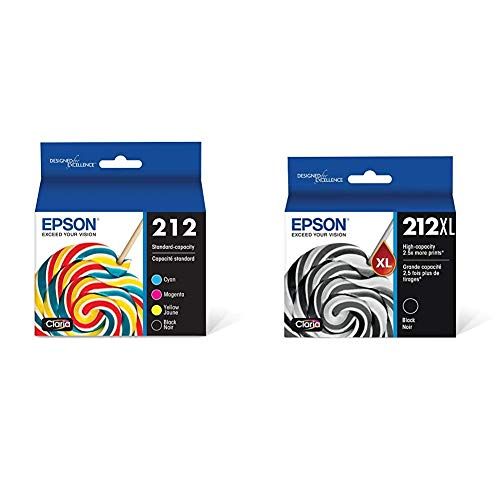 엡손 Epson T212 Claria Standard Capacity Cartridge Ink - Black and Color Combo Pack & T212XL120 Expression Home XP-4100 4105 Workforce WF-2830 2850 212XL Ink Cartridge (Black) in Retail