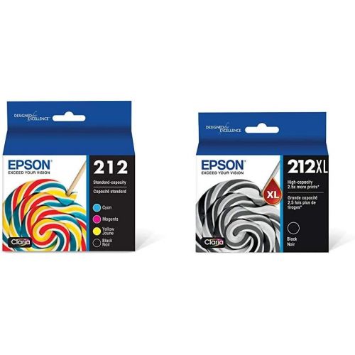 엡손 Epson T212 Claria Standard Capacity Cartridge Ink - Black and Color Combo Pack & T212XL120 Expression Home XP-4100 4105 Workforce WF-2830 2850 212XL Ink Cartridge (Black) in Retail