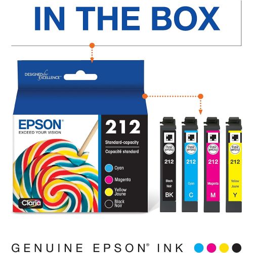 엡손 Epson T212 Claria Standard Capacity Cartridge Ink - Black and Color Combo Pack & T212XL120 Expression Home XP-4100 4105 Workforce WF-2830 2850 212XL Ink Cartridge (Black) in Retail