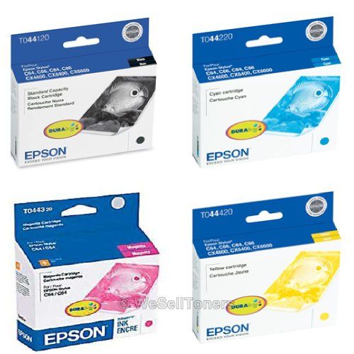 엡손 Epson Ink Cartridge Multipack with 1 Each T044120 Black, T044220 Cyan, T044320 Magenta, T044420 Yellow