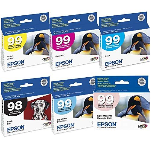 엡손 Epson 725 ink Color Multipack ink Inkjet Genuine Cartridges 98/99 with Black, Cyan, Magenta, Yellow, Light Cyan, and Light Magenta for the Epson Artisan 725 Printer Includes: T0981