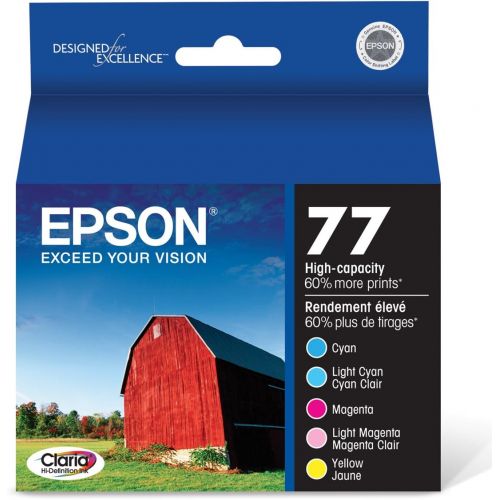 엡손 Epson T077 Claria Hi-Definition Ink Standard Capacity 5 Color Cartridge Combo Pack (T077920) for select Epson Artisan Photo Printers