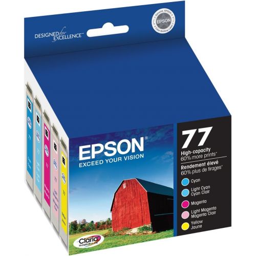 엡손 Epson T077 Claria Hi-Definition Ink Standard Capacity 5 Color Cartridge Combo Pack (T077920) for select Epson Artisan Photo Printers