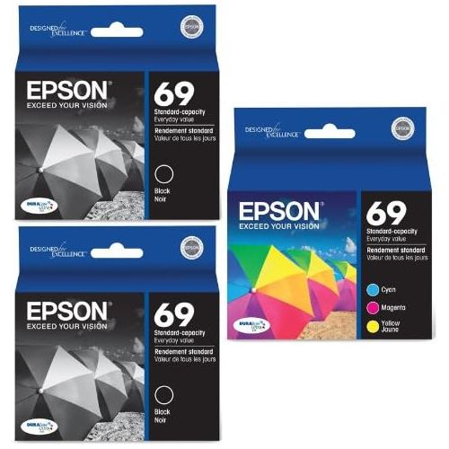 엡손 Genuine Epson 69 DURABrite Ultra Color (Black/Cyan/Magenta/Yellow) Ink Cartridge 5-Pack (Includes 2 T069120 and 1 each of T06922