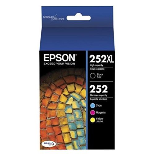 엡손 Epson, T252XL-BCS, 252XL High Capacity Black, 252 Std. Capacity Cyan, Magenta, Yellow; 4 ink cartridge Combo Pack; Genuine OEM