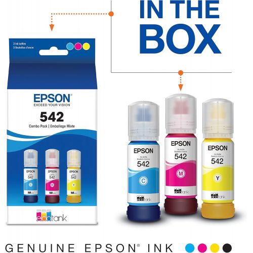 엡손 Epson T542 EcoTank Ink Ultra-high Capacity Bottle Color Combo Pack (T542520-S) for Select Epson EcoTank Printers