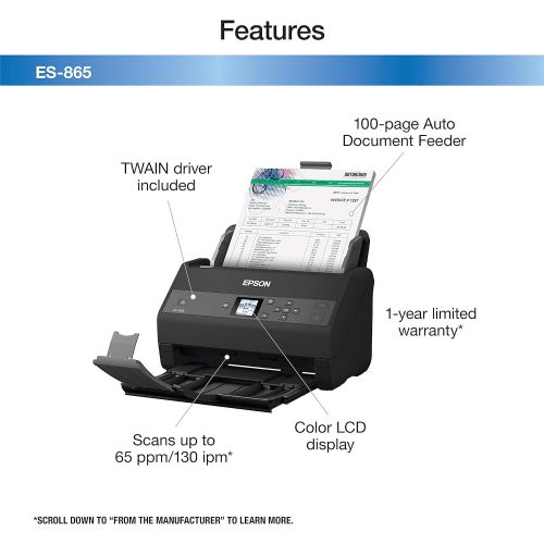 엡손 Epson Workforce ES-865 High Speed Color Duplex Document Scanner with Twain Driver (Renewed)