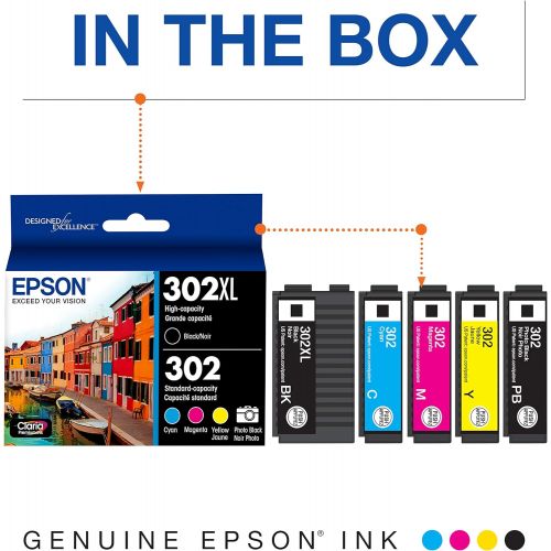 엡손 Epson T302XL-BCS Claria Premium Ink Cartridge Multi-Pack - High-Capacity Black and Standard & T302 Claria Standard-Capacity Ink Cartridge Multi-Pack - Photo Black and Color