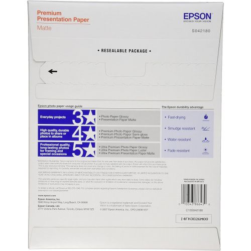 엡손 Epson Premium Presentation Paper MATTE (8.5x11 Inches, 100 Sheets) (S042180),Black