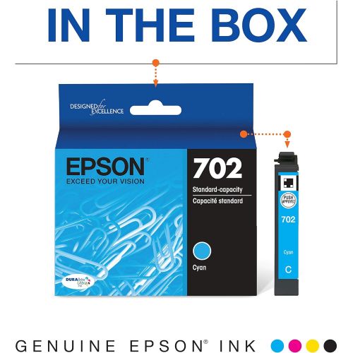 엡손 Epson T702 DURABrite Ultra -Ink Standard Capacity Cyan -Cartridge (T702220-S) for select Epson WorkForce Pro Printers