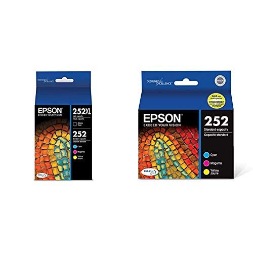 엡손 Epson 252XL/252 High-Yield Black and Standard-Yield Cyan/Magenta/Yellow Ink Cartridges, Pack of 4 (Model T252XL-BCS) & T252520 DURABrite Ultra Color Combo Pack Standard Capacity Ca