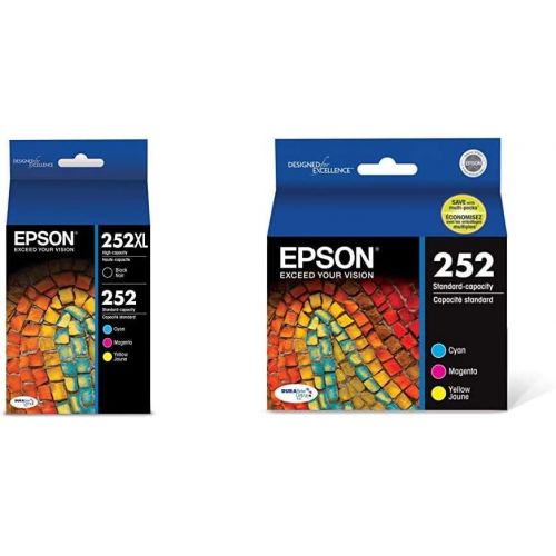 엡손 Epson 252XL/252 High-Yield Black and Standard-Yield Cyan/Magenta/Yellow Ink Cartridges, Pack of 4 (Model T252XL-BCS) & T252520 DURABrite Ultra Color Combo Pack Standard Capacity Ca