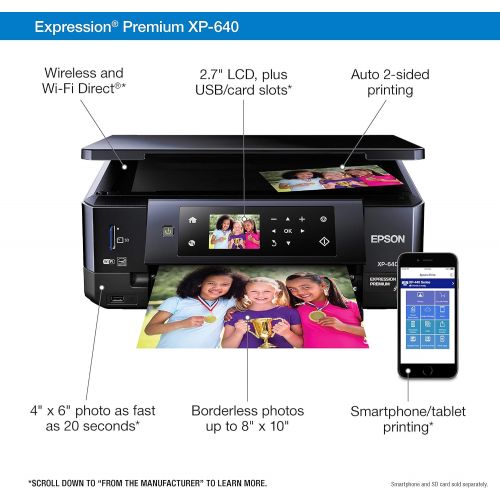 엡손 Epson XP-640 Wireless Color Photo Printer 2.7, Amazon Dash Replenishment Ready