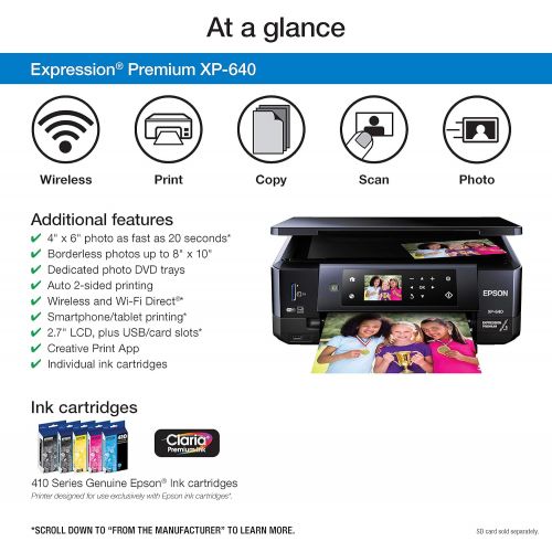 엡손 Epson XP-640 Wireless Color Photo Printer 2.7, Amazon Dash Replenishment Ready