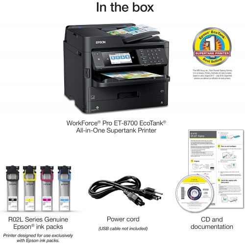 엡손 Epson Workforce Pro ET-8700 EcoTank Color All-in-One Supertank Printer with Scanner, Copier and Fax, WiFi & Ethernet Connectivity