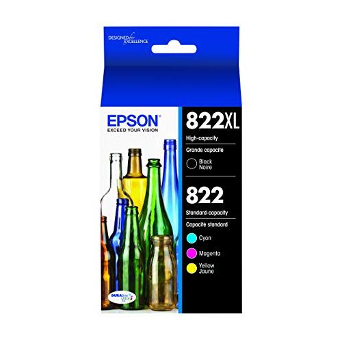 엡손 Epson T822 DURABrite Ultra Ink High Capacity Black & Standard Color Cartridge Combo Pack (T822XL-BCS) for select Epson WorkForce Pro Printers