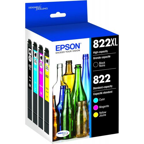 엡손 Epson T822 DURABrite Ultra Ink High Capacity Black & Standard Color Cartridge Combo Pack (T822XL-BCS) for select Epson WorkForce Pro Printers