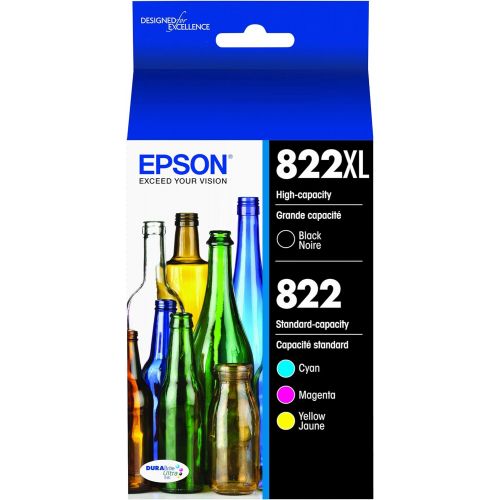 엡손 Epson T822 DURABrite Ultra Ink High Capacity Black & Standard Color Cartridge Combo Pack (T822XL-BCS) for select Epson WorkForce Pro Printers