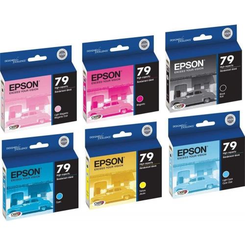 엡손 6 Pack (Full Set) Epson 79 T079120, T079220, T079320, T079420, T079520, T079620 Ink Cartridges for Epson Stylus Photo 1400 Printers