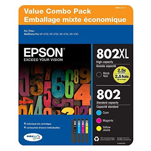 엡손 Epson 802 XLBlack 802 Standard Color Ink 4 Piece Value Pack DURABrite Ultra